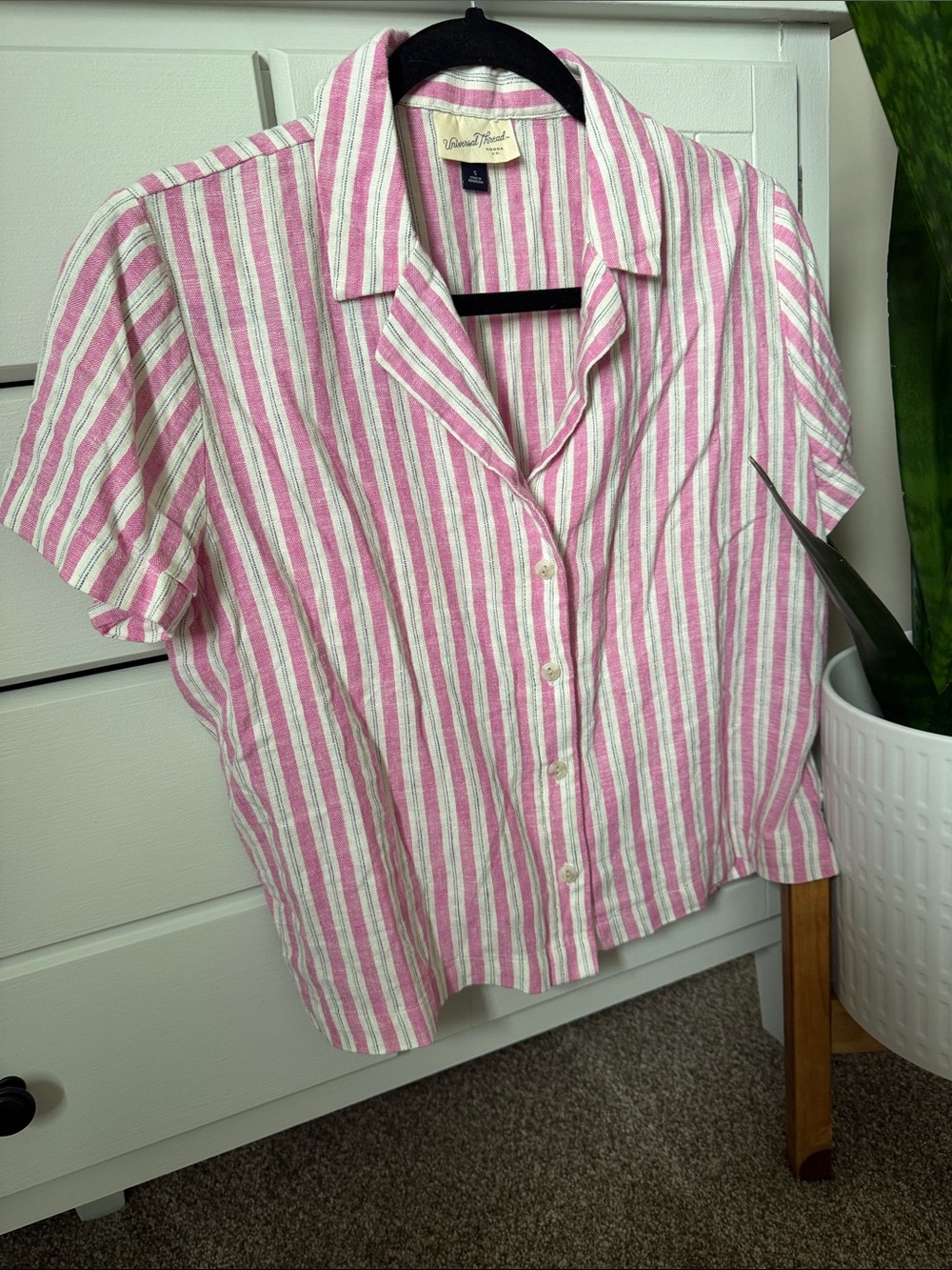 Universal Thread Pink and White Striped Button-Front Shirt